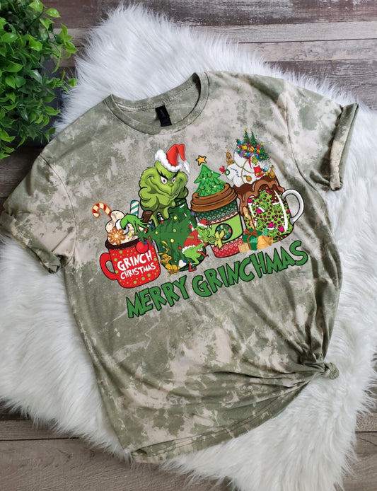 Merry Grinchmas Bleached Tee