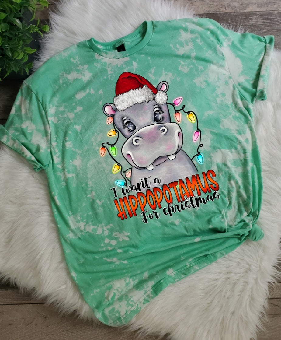 I want a Hippo for Christmas Bleached Tee