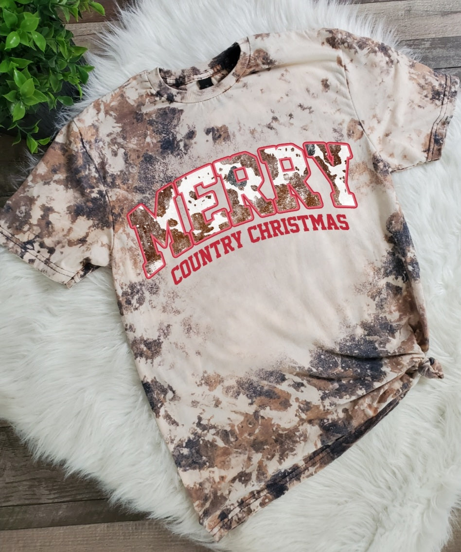 Merry Country Christmas Bleached Tee