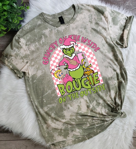 Grinchy on the Inside  Bougie on the Outside Bleached Tee