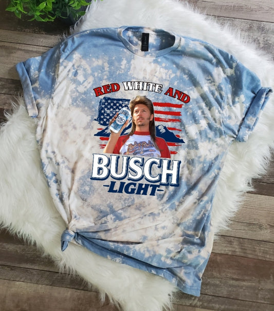 Red White and Busch Light Bleached Tee