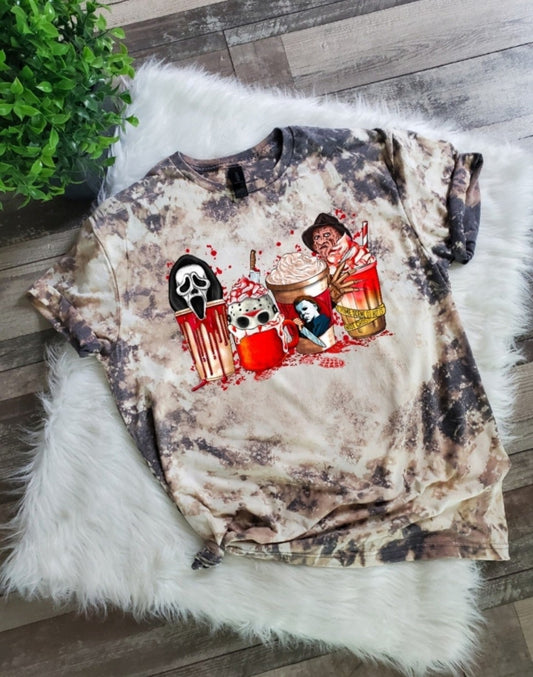 Favorite Halloween Characters Coffee Bleached Tee